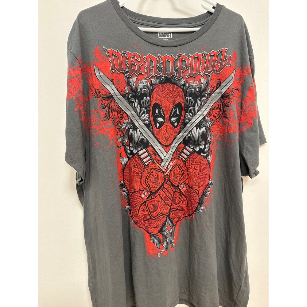 Marvel Deadpool Graphic T-Shirt Mens 3XL Charcoal Grey Mad Engine Short Sleeve